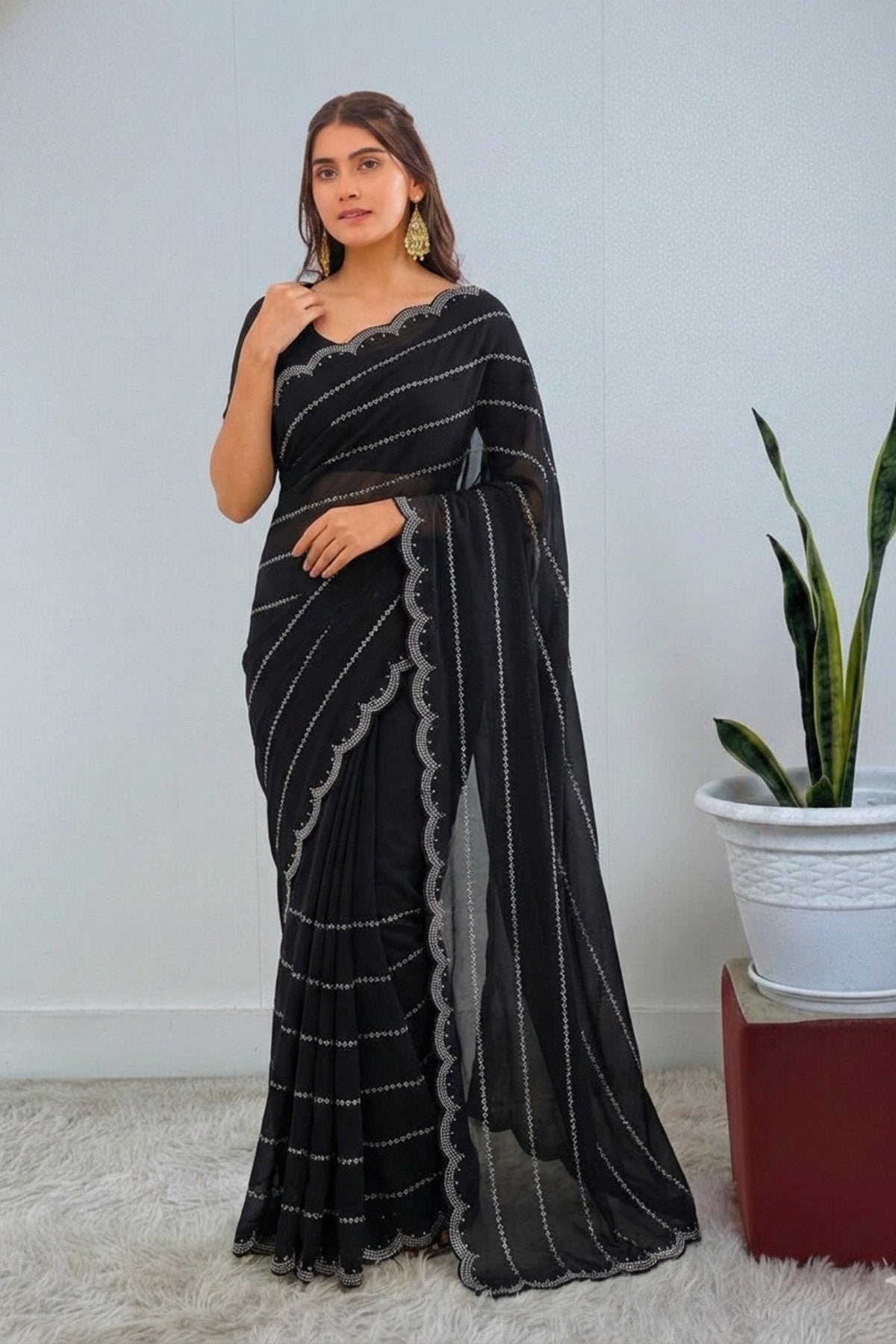Sister Gift Pack - Black Georgette Stone Work