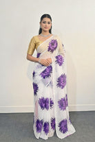Laxmi Pooja Sowbhagya Pack - Floral Print Georgette - Royal Purple