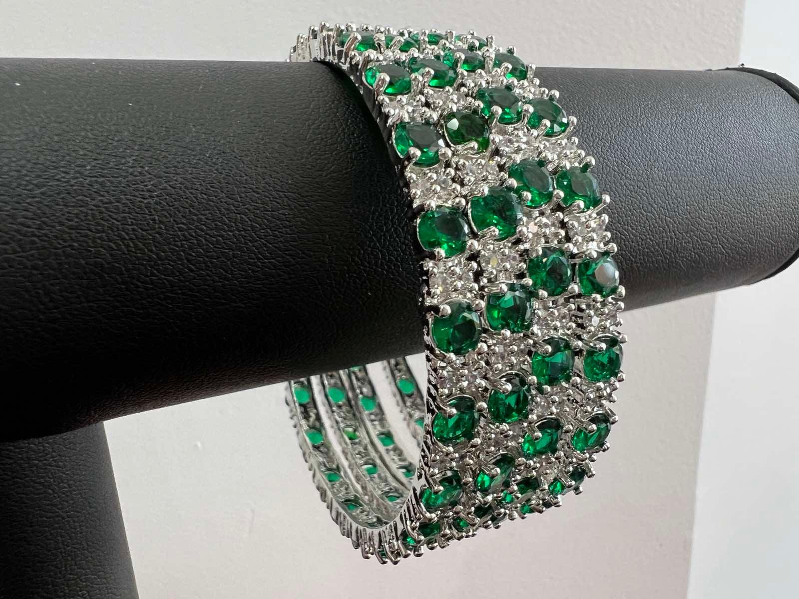 AD Bangles Set with Green Stone - Boutique Nepal