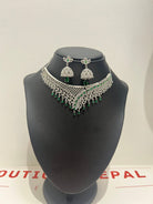American Diamond Choker Necklace Set In Green - Boutique Nepal Australia 