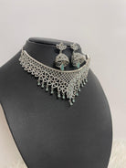 American Diamond Choker Necklace Set In Sea Green - Boutique Nepal