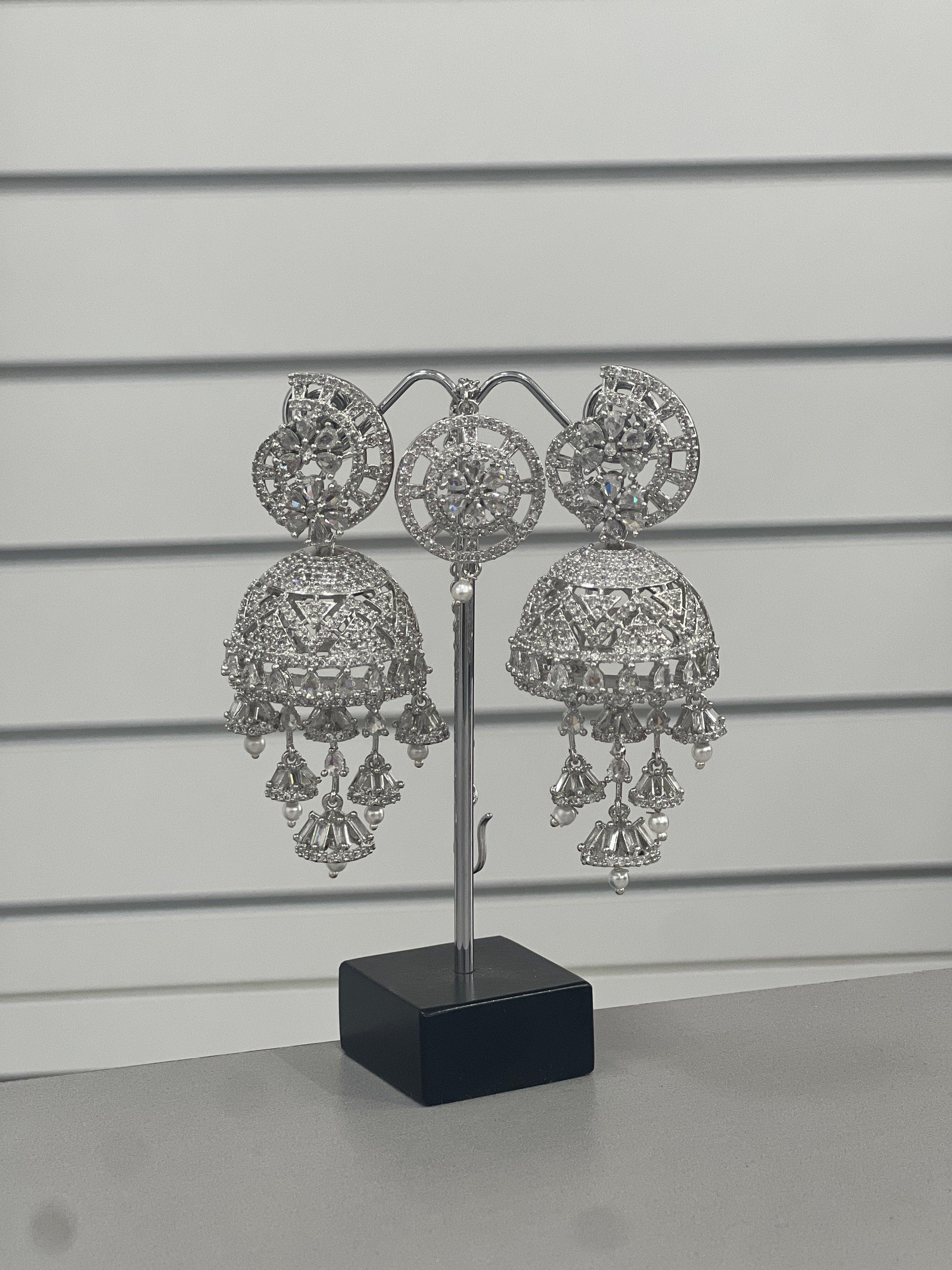 American Diamond Jhumka with Bindi - Boutique Nepal