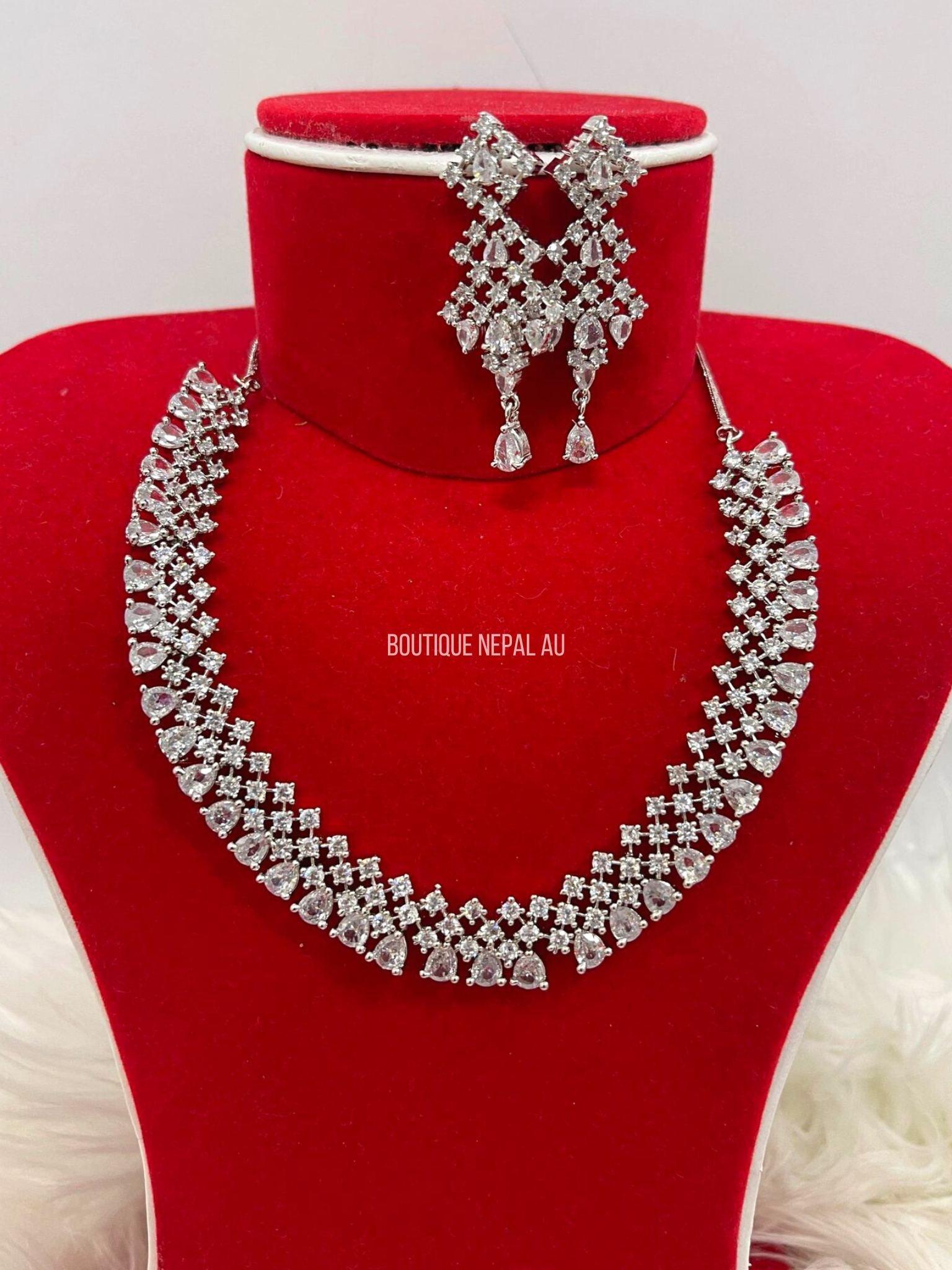 Diamond necklace and earring on sale set on sale