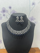 American Diamond Necklace Set with Dark Blue Stone - Boutique Nepal