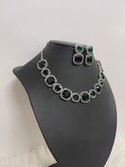 American Diamond Necklace Set with Dark Green Sparkling Stone - Boutique Nepal