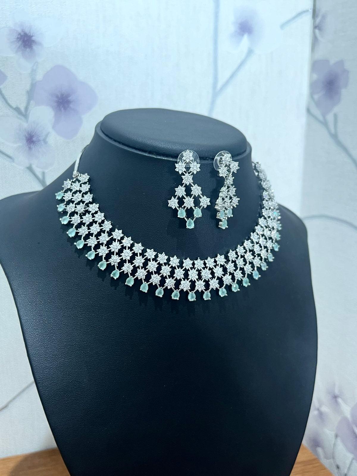 American Diamond Necklace Set with Green Stone - Boutique Nepal