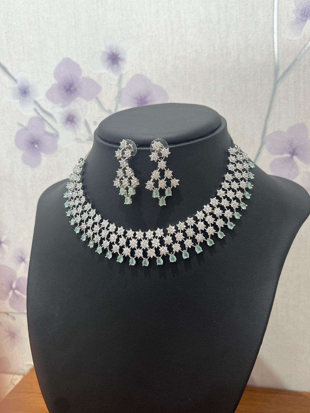 American Diamond Necklace Set with Green Stone - Boutique Nepal