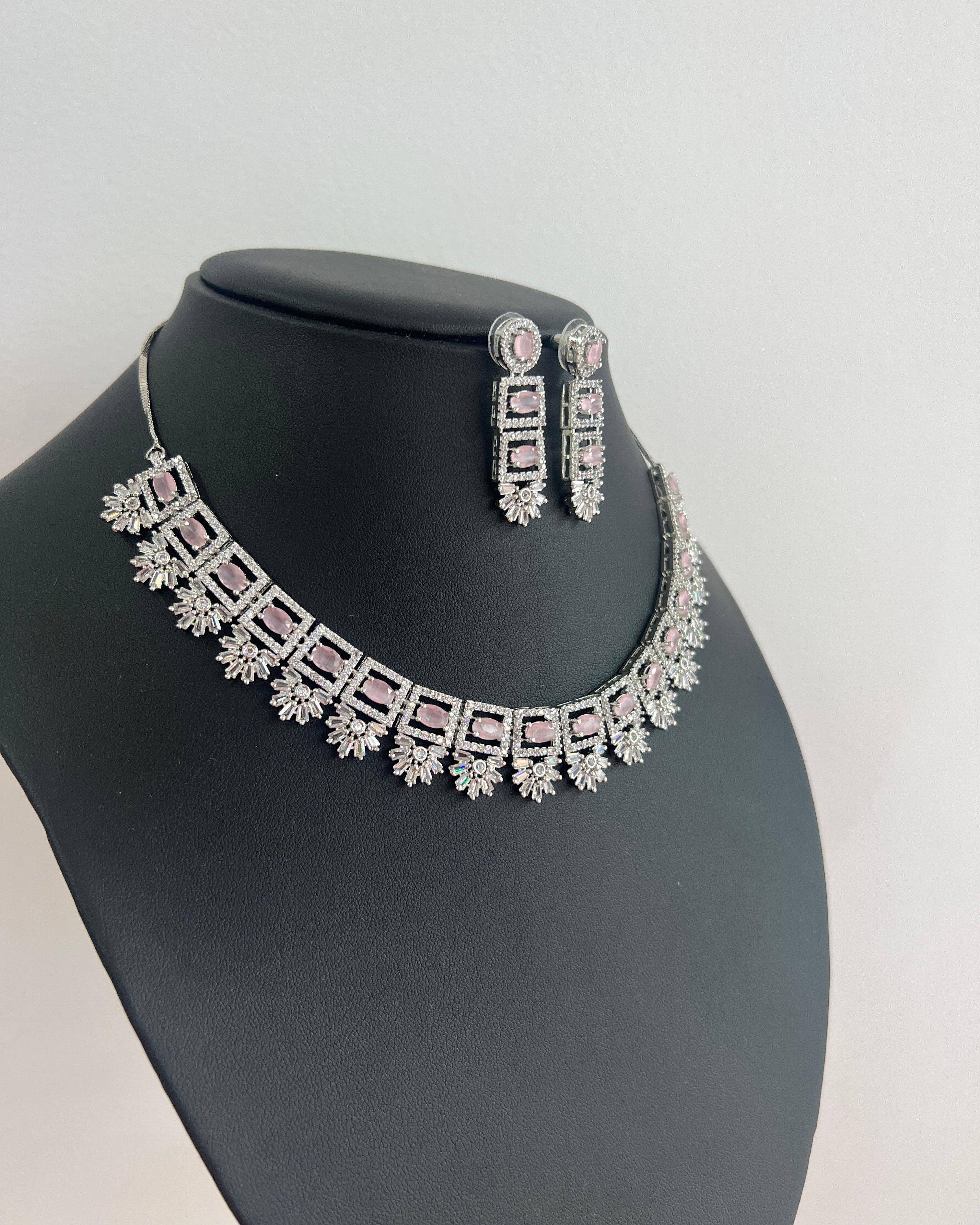 American Diamond Necklace Set with Pink Stone - Boutique Nepal Australia 