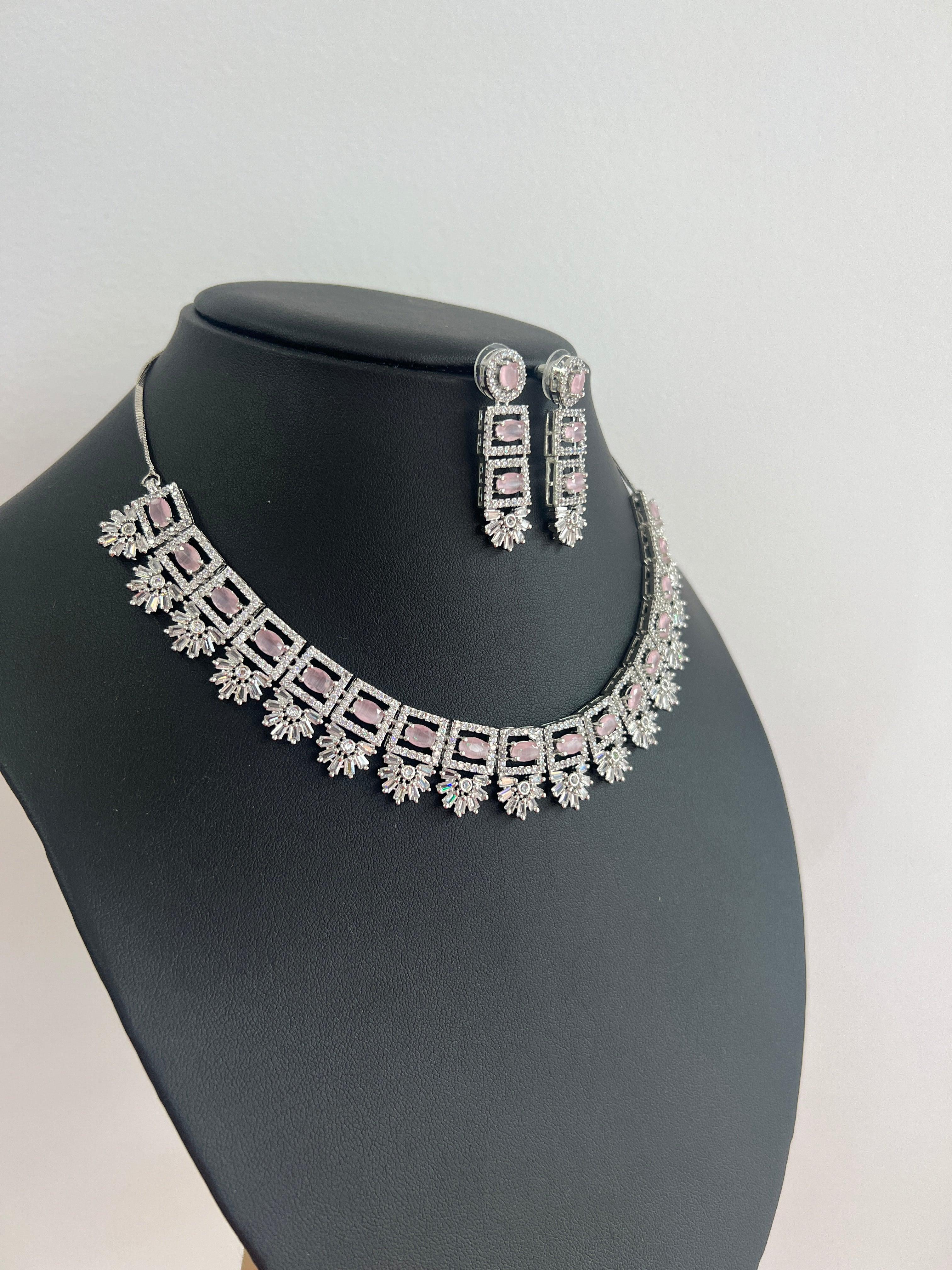American Diamond Necklace Set with Pink Stone - Boutique Nepal Australia 