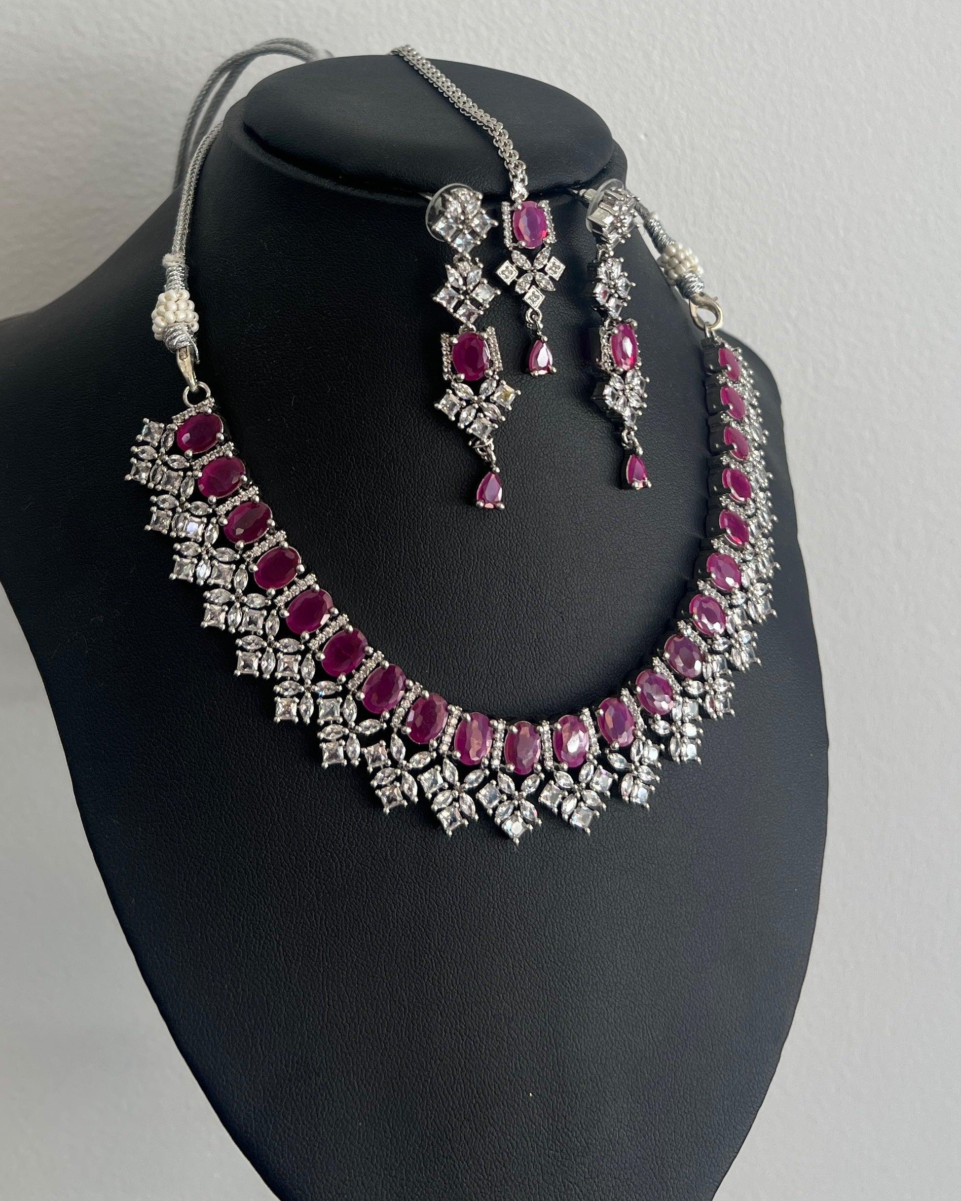 American Diamond Necklace Set with Purple Stone - Boutique Nepal