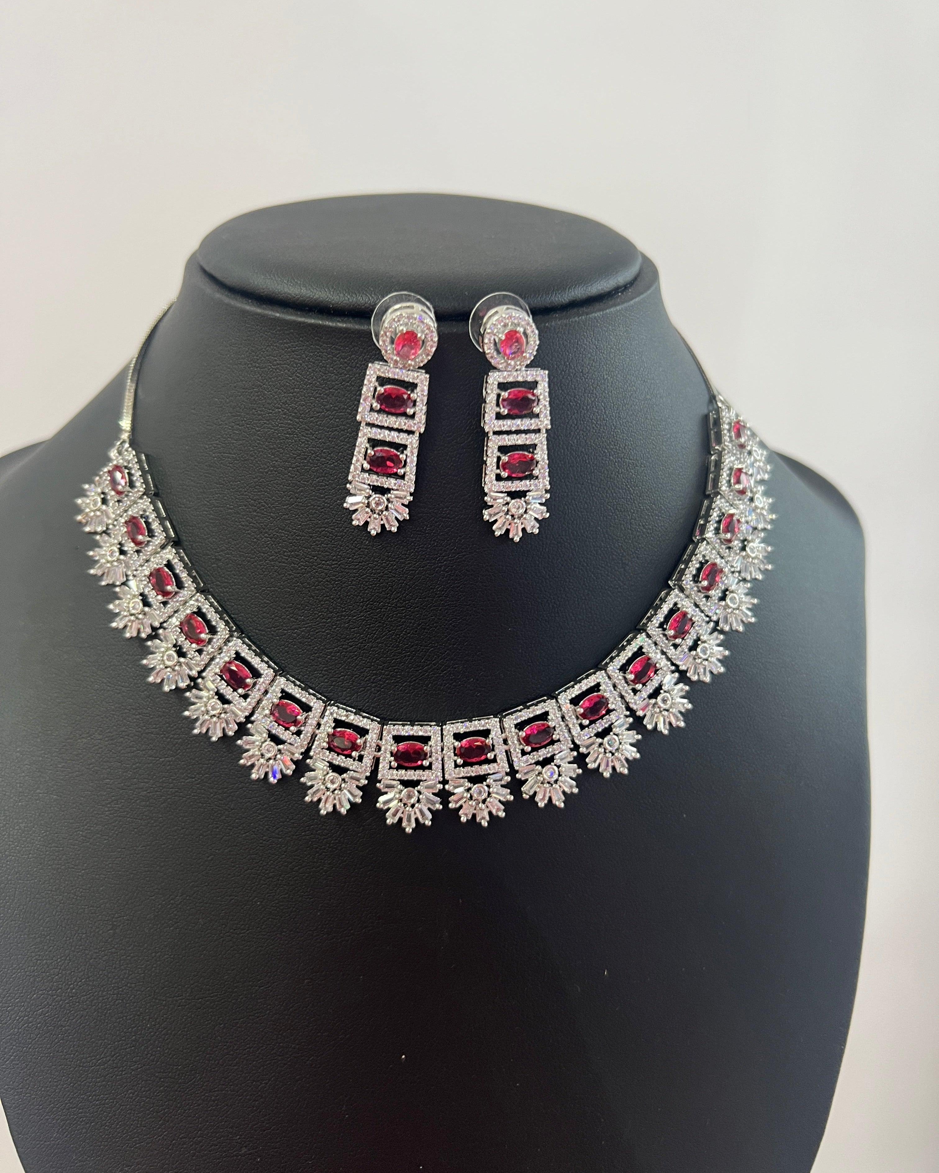 American Diamond Necklace Set with Red Stone - Boutique Nepal Australia 