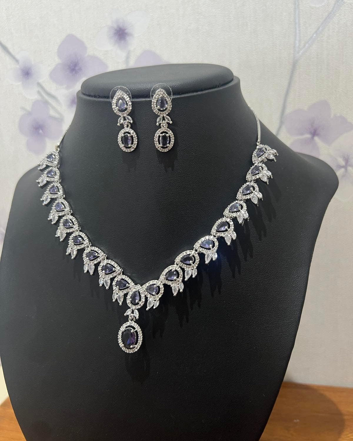 American Diamond Necklace with Lavender Stone - Boutique Nepal