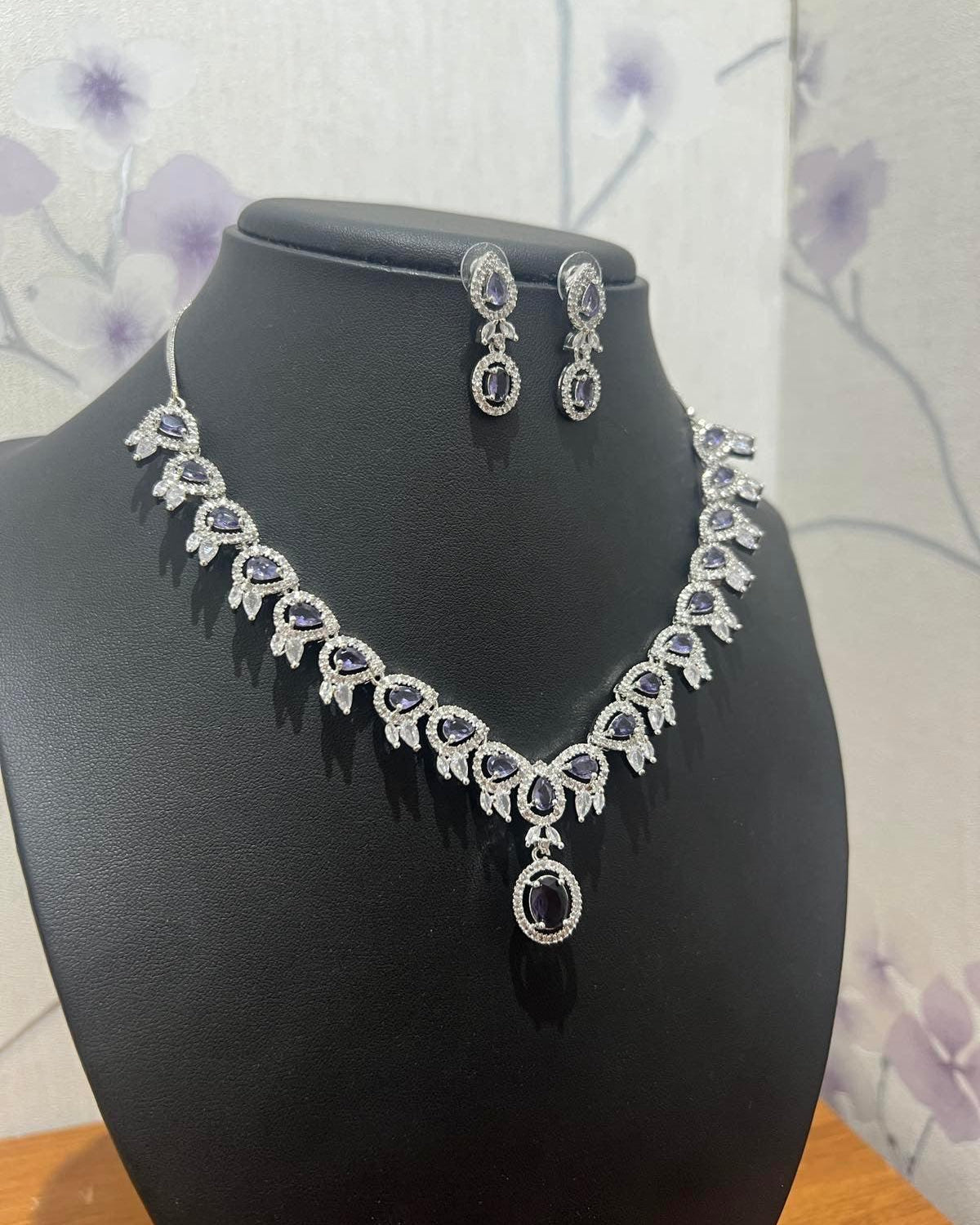 American Diamond Necklace with Lavender Stone - Boutique Nepal