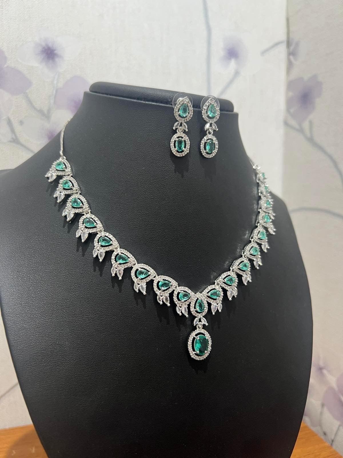 American Diamond Necklace with Light Green Stone - Boutique Nepal