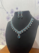 American Diamond Necklace with Sky Blue Stone - Boutique Nepal