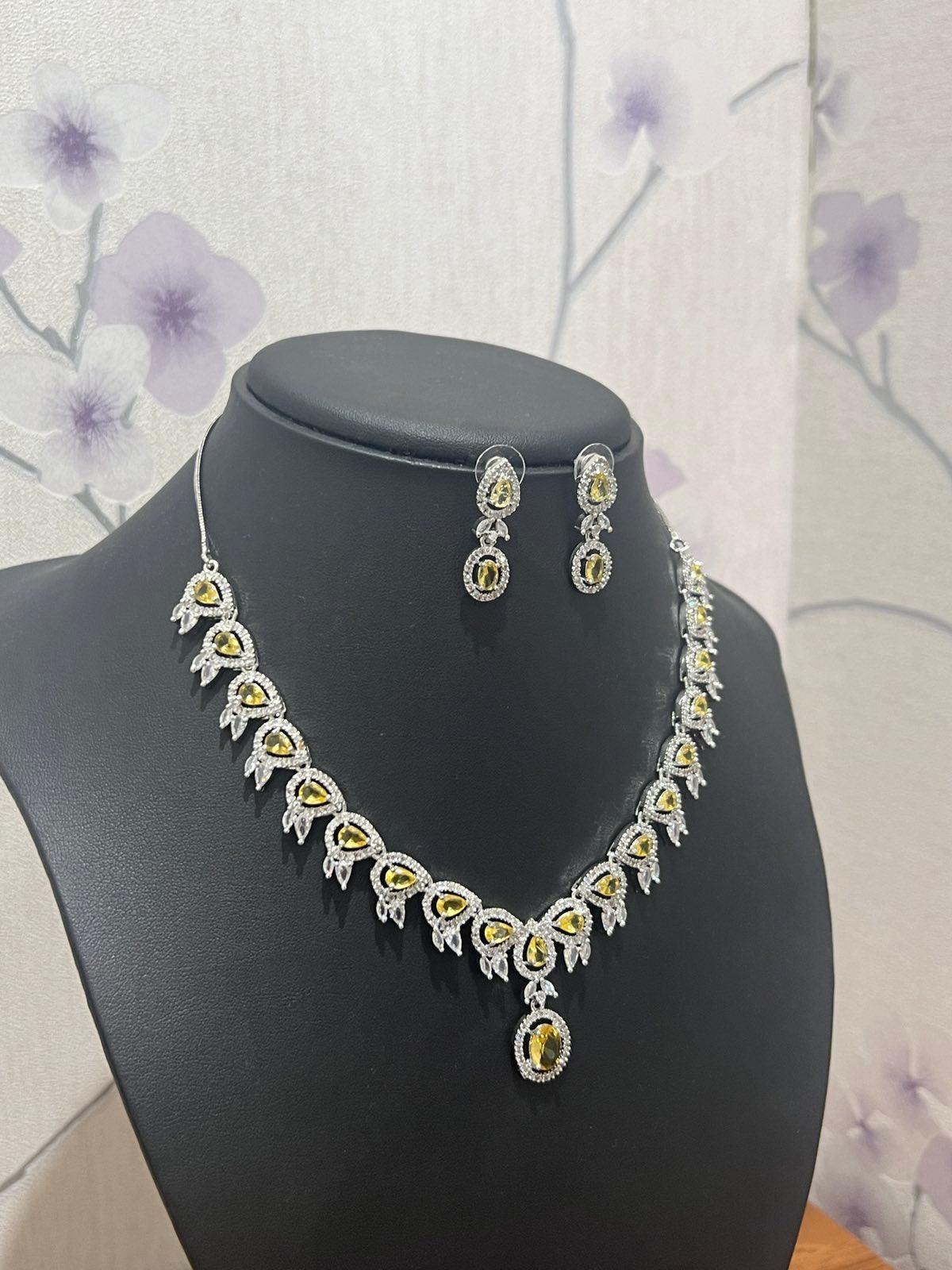 American Diamond Necklace with Yellow Stone - Boutique Nepal