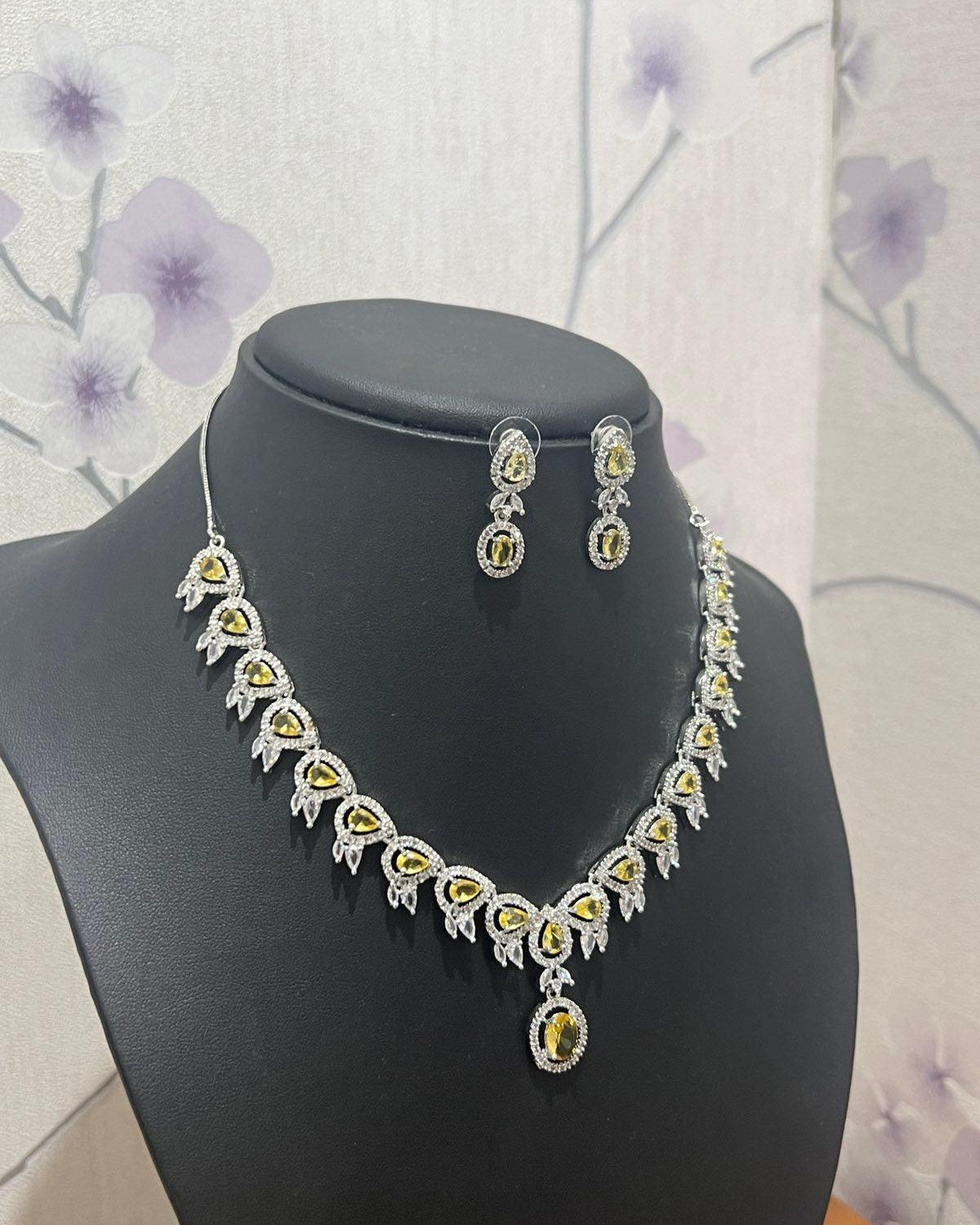 American Diamond Necklace with Yellow Stone - Boutique Nepal