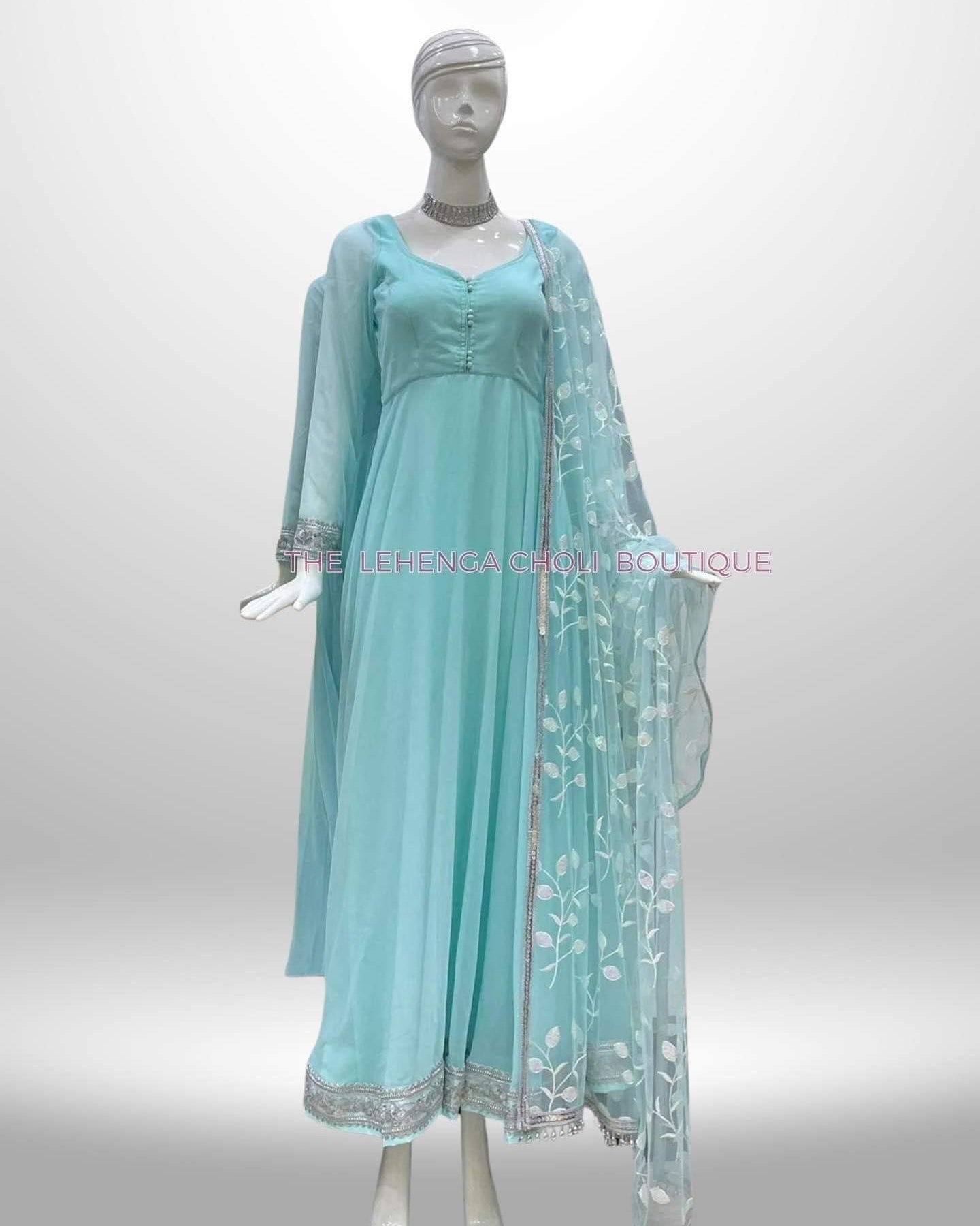 Anarkali Gown In Skyblue - Boutique Nepal Au