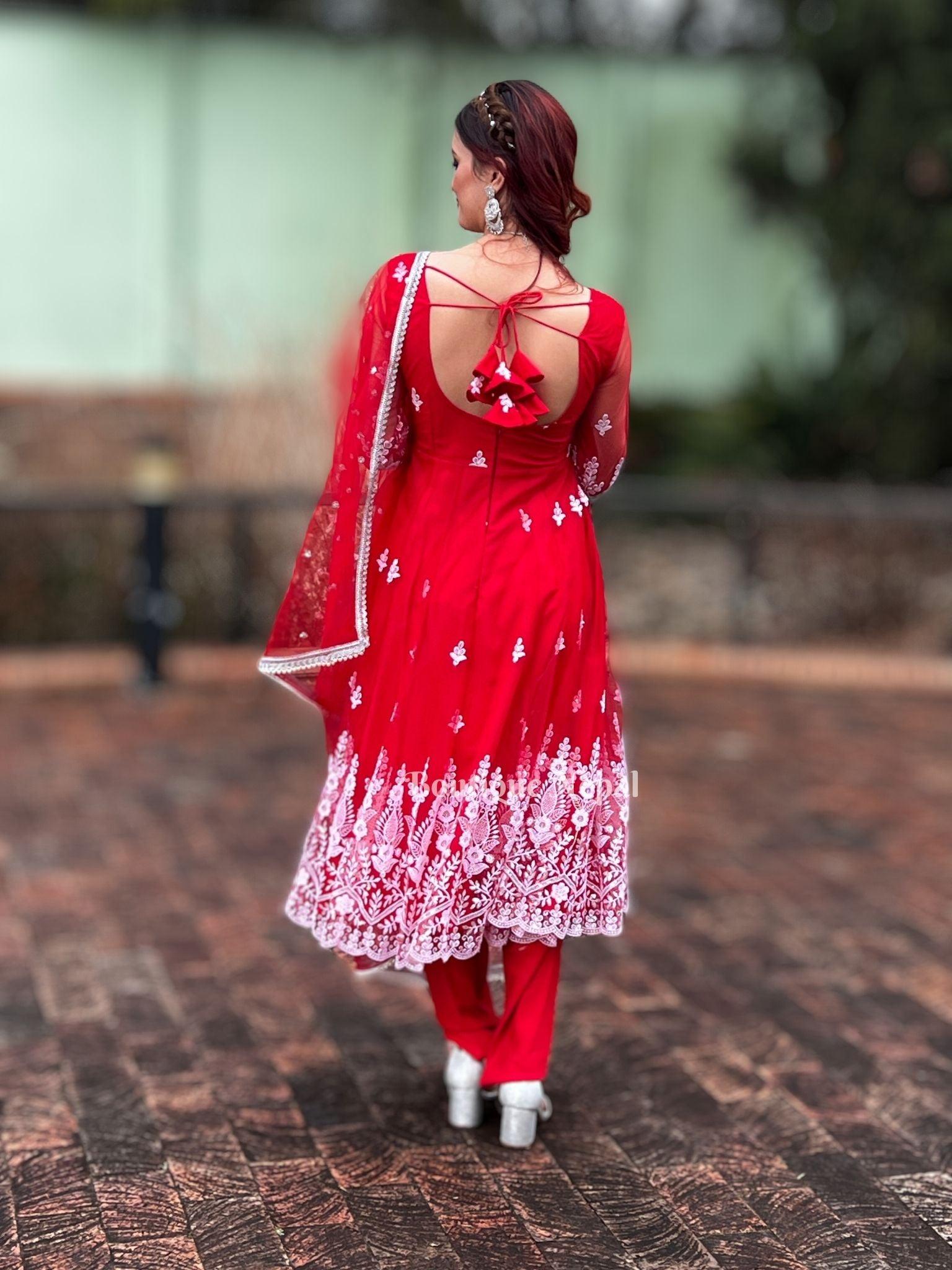 Anarkali Kurta Set In Red - Boutique Nepal