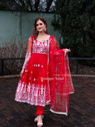 Anarkali Kurta Set In Red - Boutique Nepal