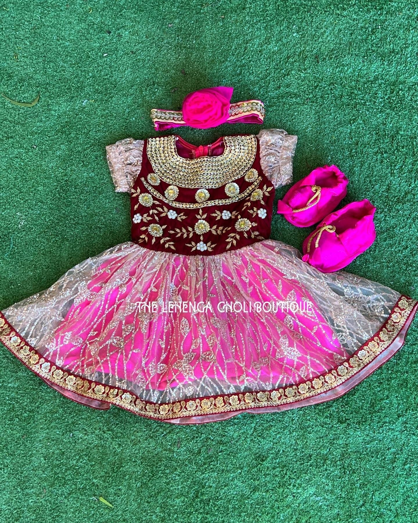 Baby Girls Tutu Dress In Pink and Maroon - Boutique Nepal Au