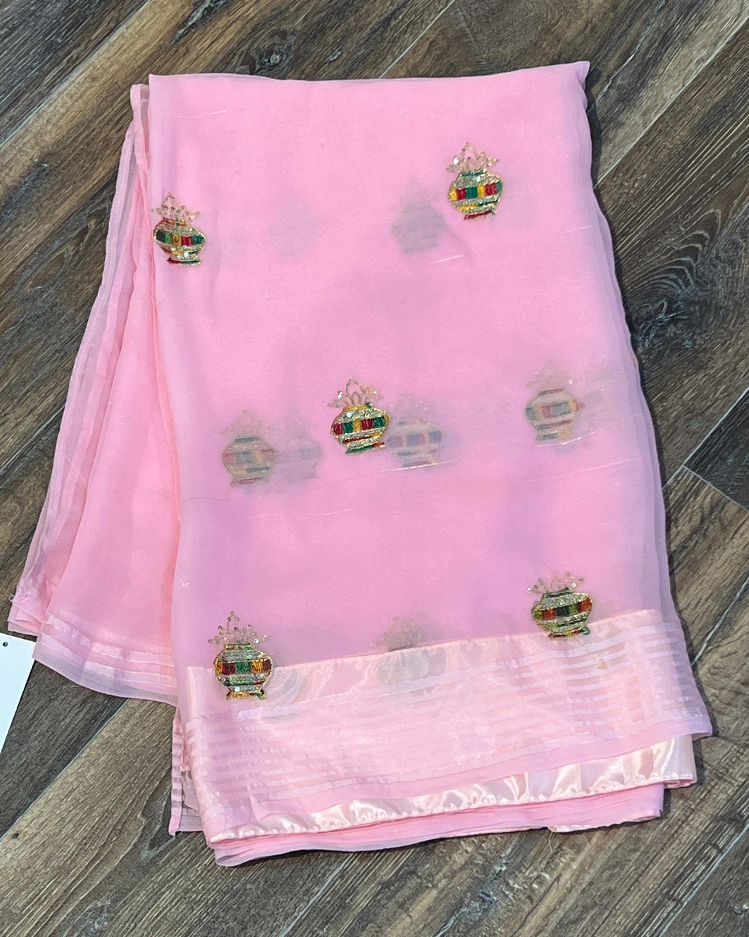 Baby Pink Chiffon Saree - Boutique Nepal