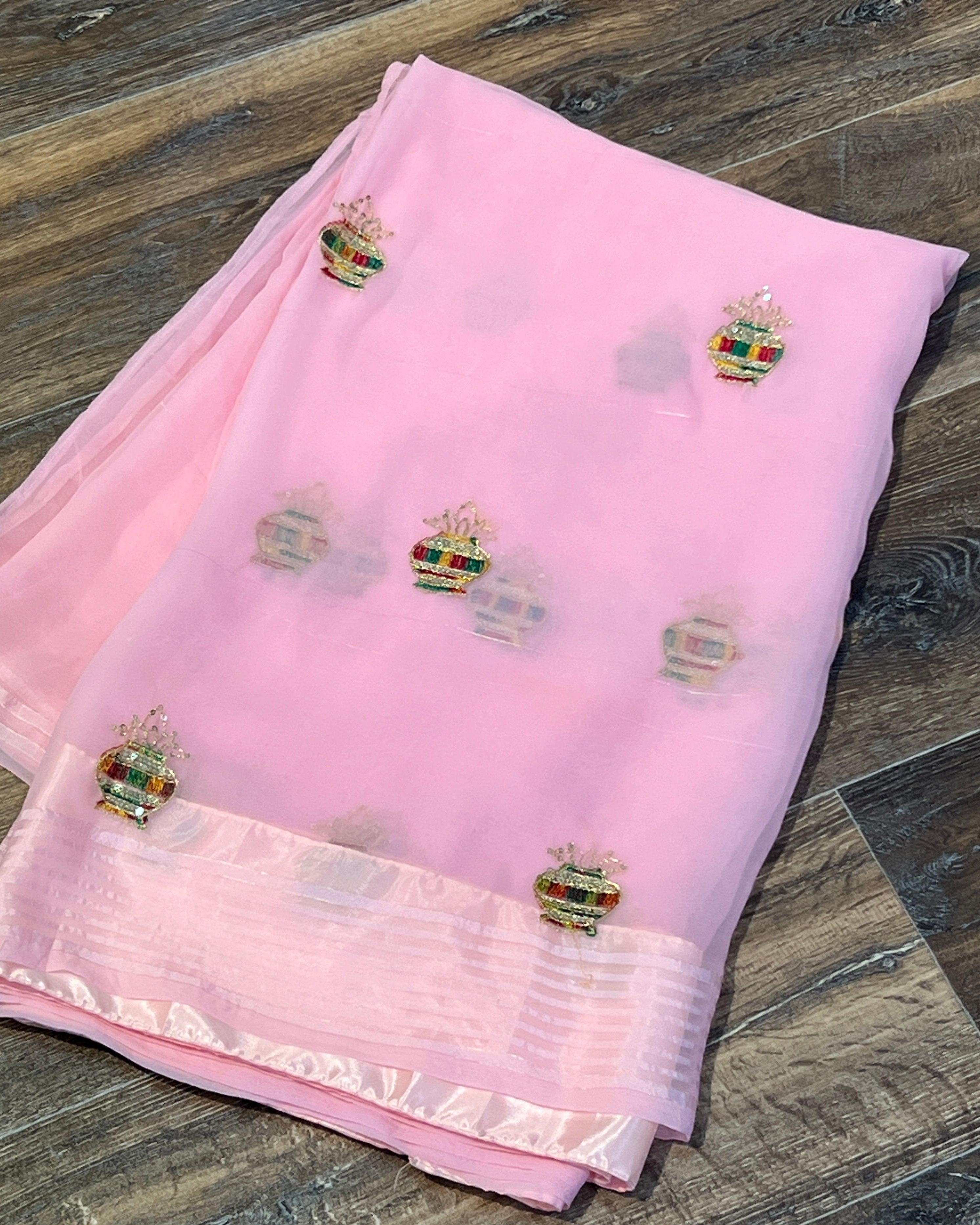 Baby Pink Chiffon Saree - Boutique Nepal
