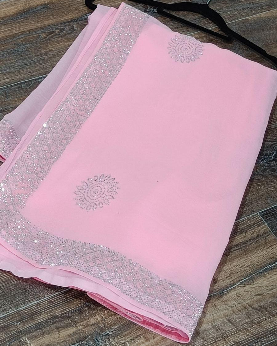 Baby Pink Georgette Saree - Boutique Nepal Australia 