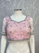 Baby Pink Net Blouse with Pearl - Boutique Nepal