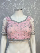 Baby Pink Net Blouse with Pearl