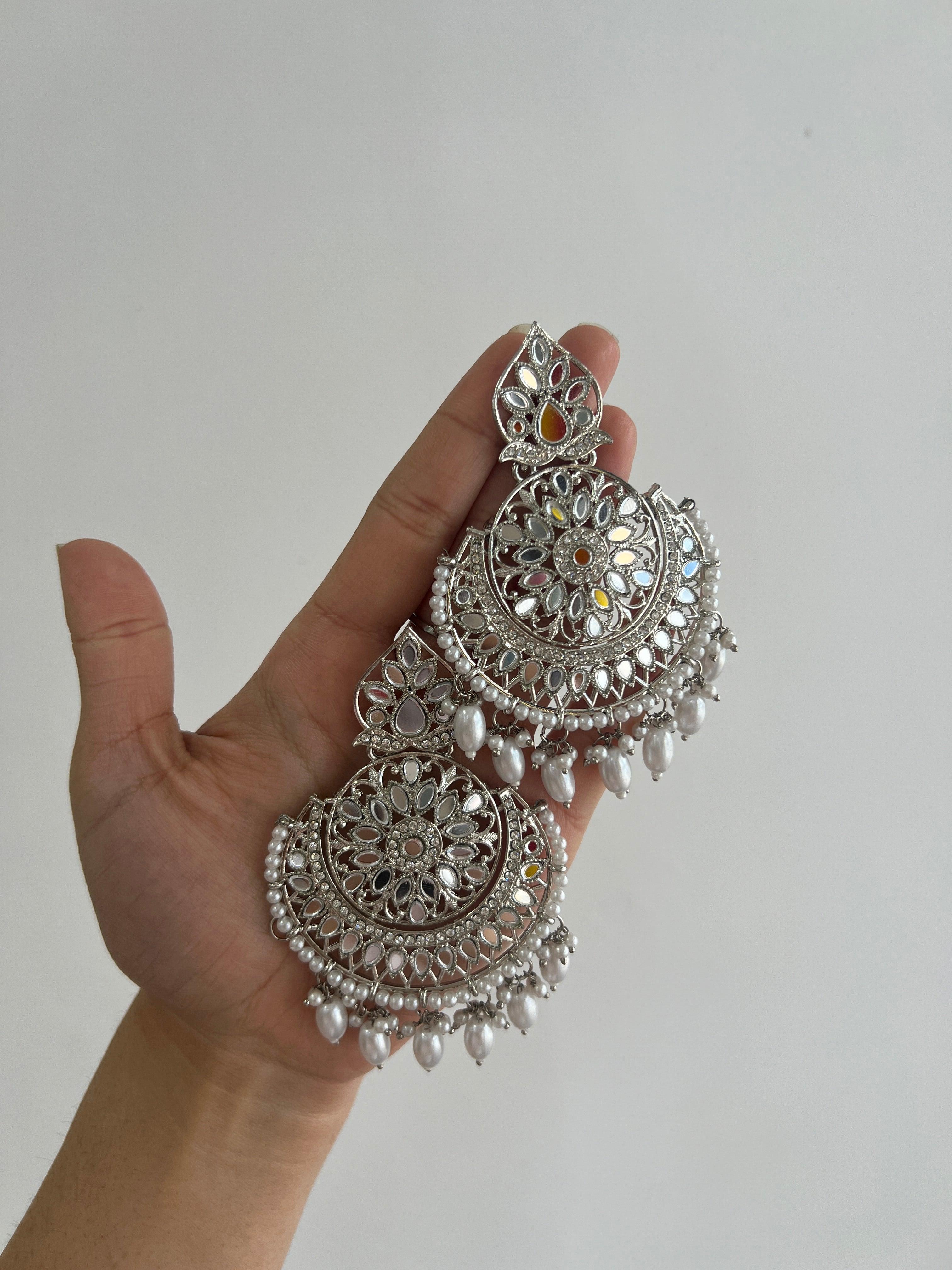 Big Jhumki in Silver with Pearls Earring - Boutique Nepal