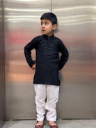 Black Boys Chikankari Sequined Work Kurta Pajama - Boutique Nepal Australia 