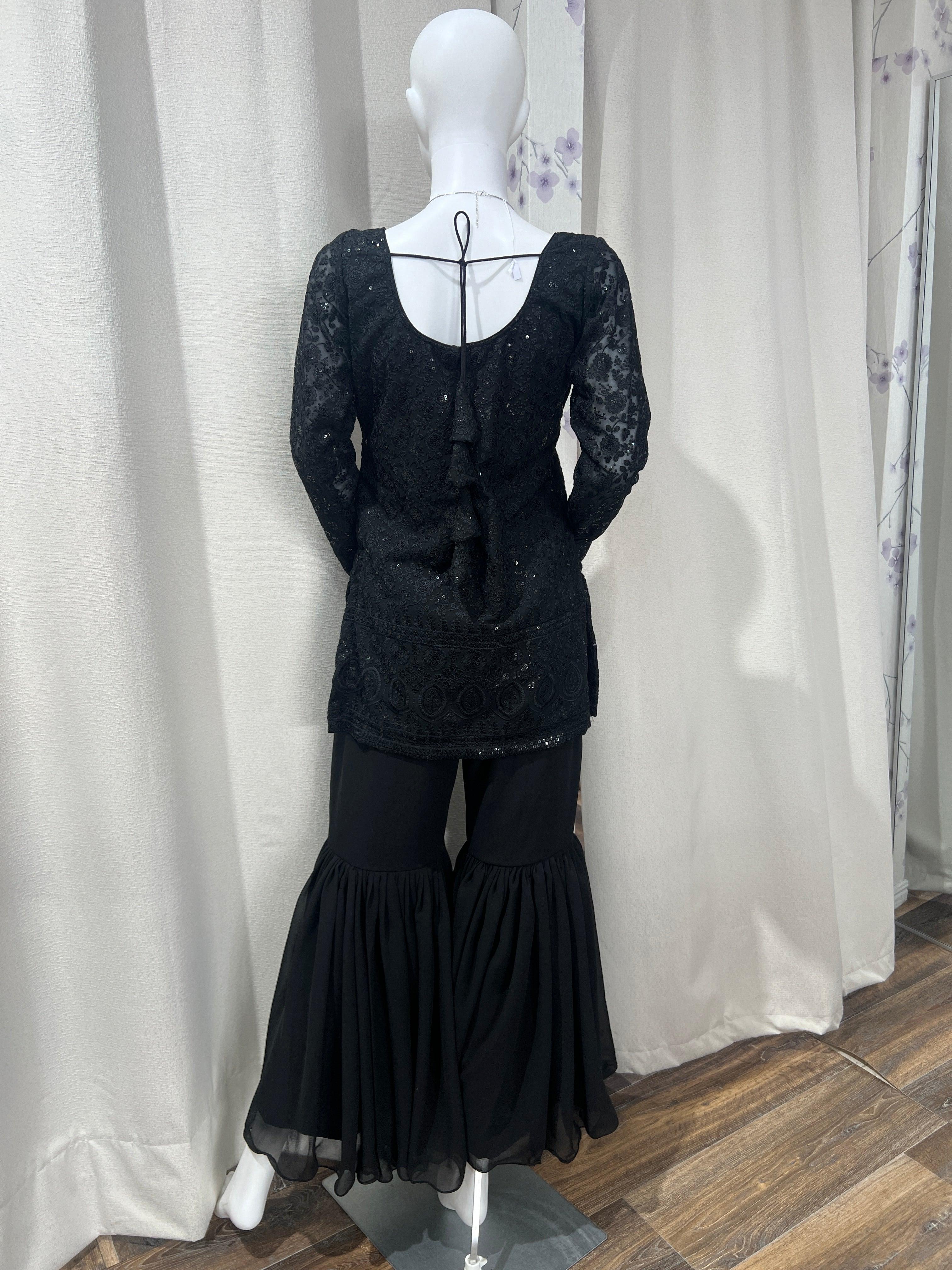 Black Designer Kurthi Plazo Set - Boutique Nepal