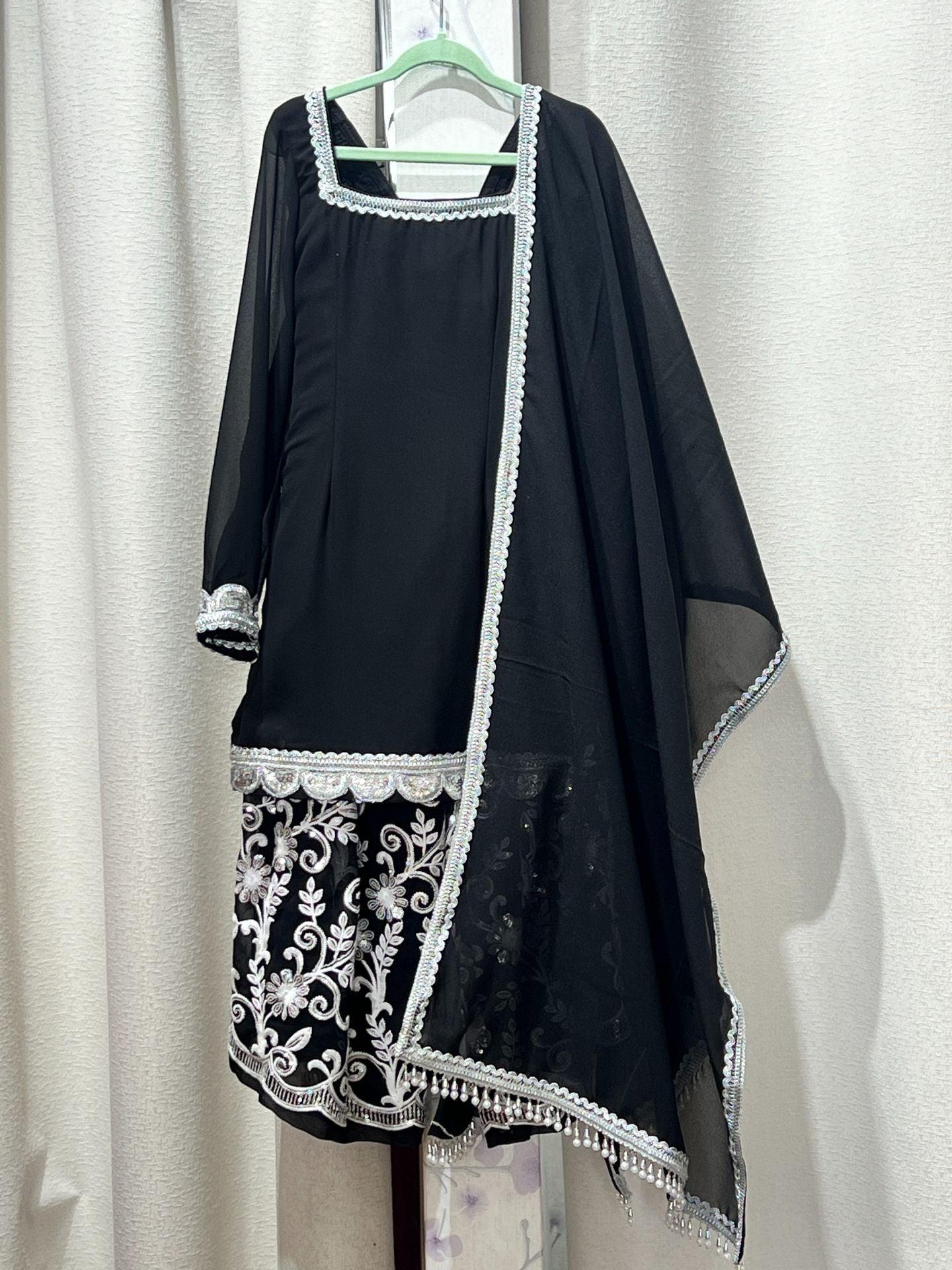 Black Designer Sharara Kurta Set - Boutique Nepal