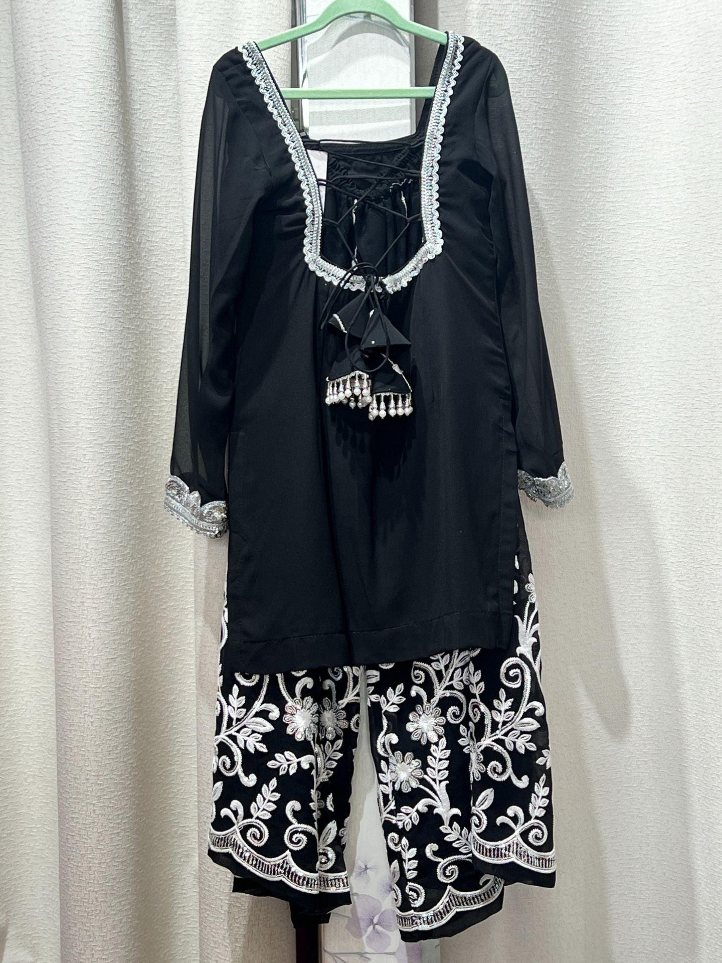 Black Designer Sharara Kurta Set - Boutique Nepal