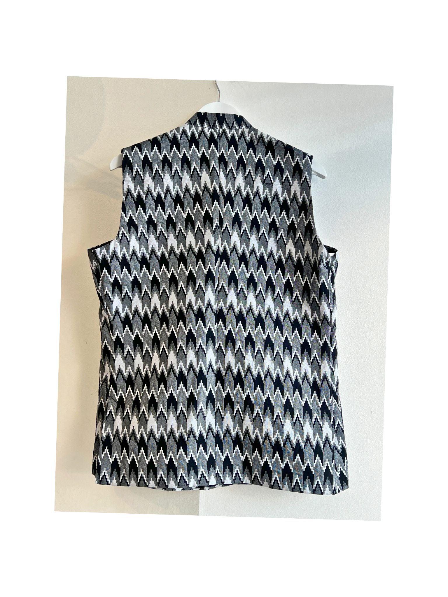 Black Dhaka Print Waistcoat With Topi - Boutique Nepal