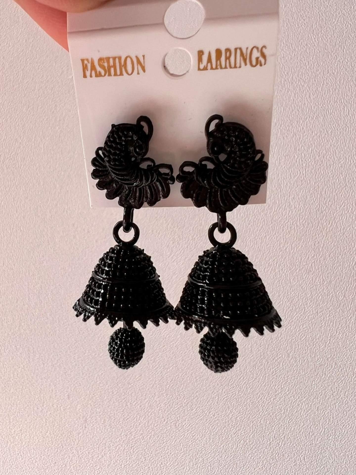 Black Jhumka Earrings Multi Design - Boutique Nepal