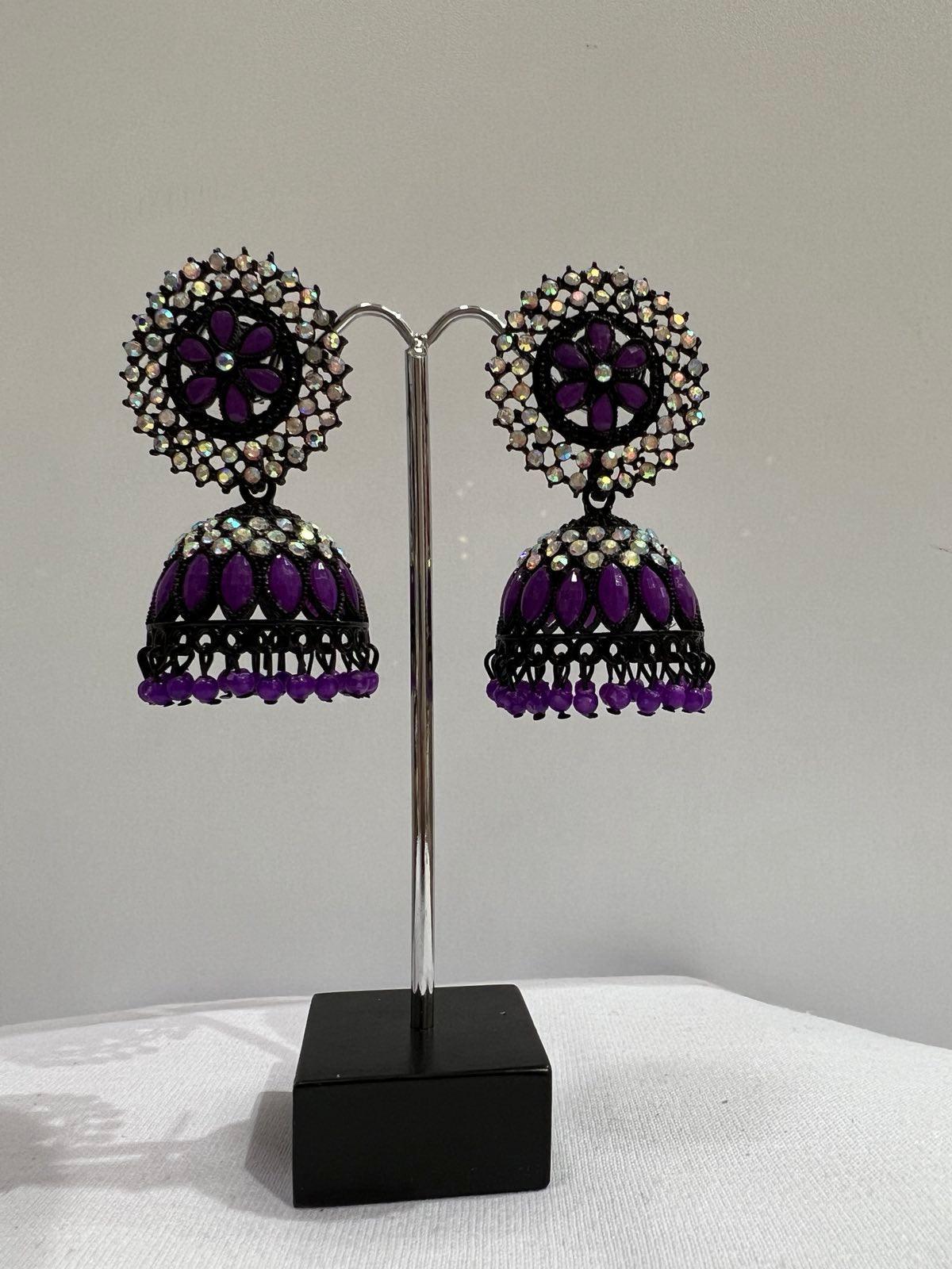 Black Purple Jhumki Earring - Boutique Nepal