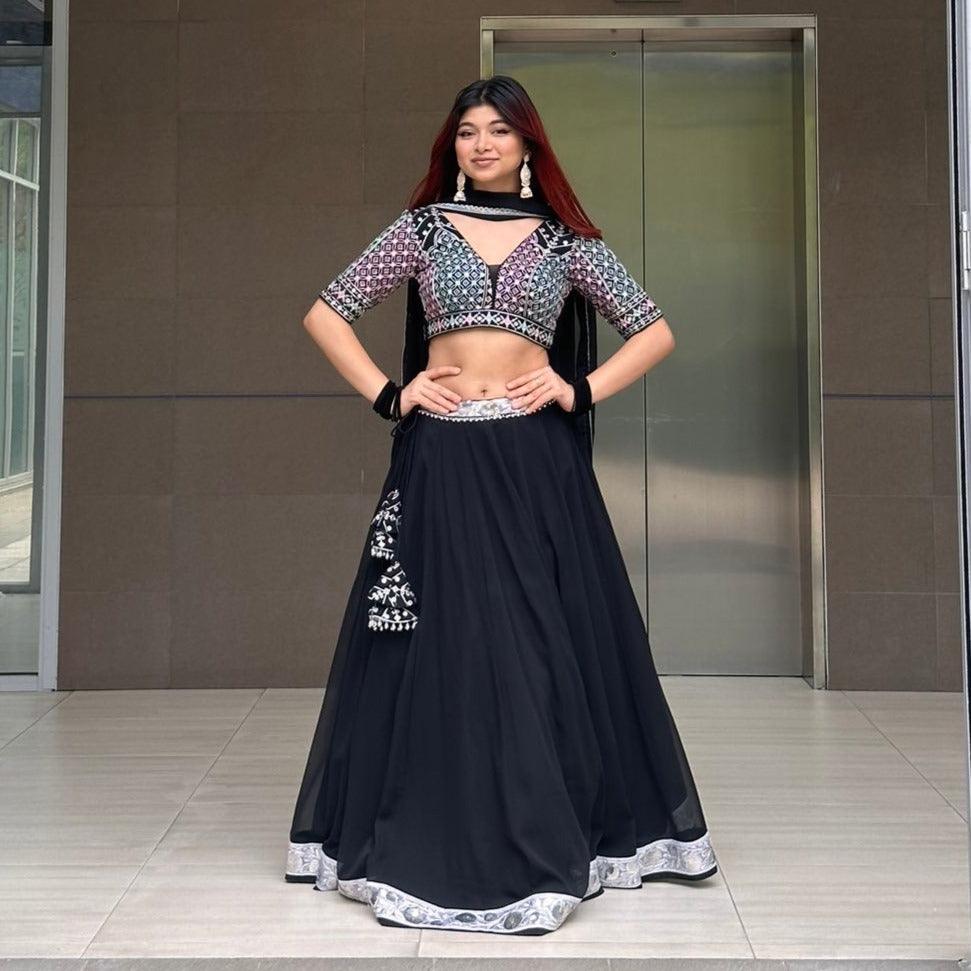 Black Simple Lehenga Choli Set - Boutique Nepal