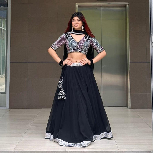 Plain Rayon Trendy Lehenga Choli in Black -