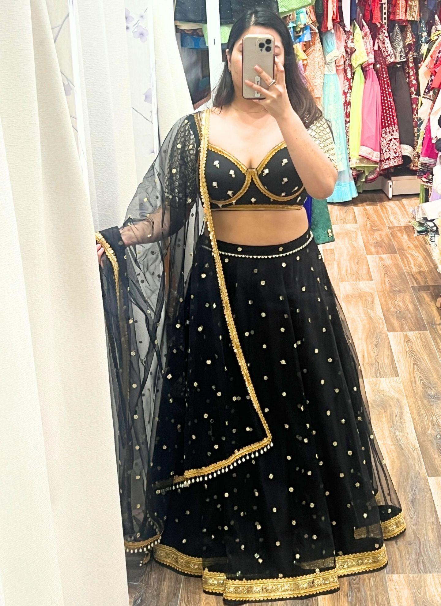 Black Tikki Net Lehenga Choli Set - Boutique Nepal