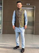 Black Waistcoat with Golden Pattern - Boutique Nepal