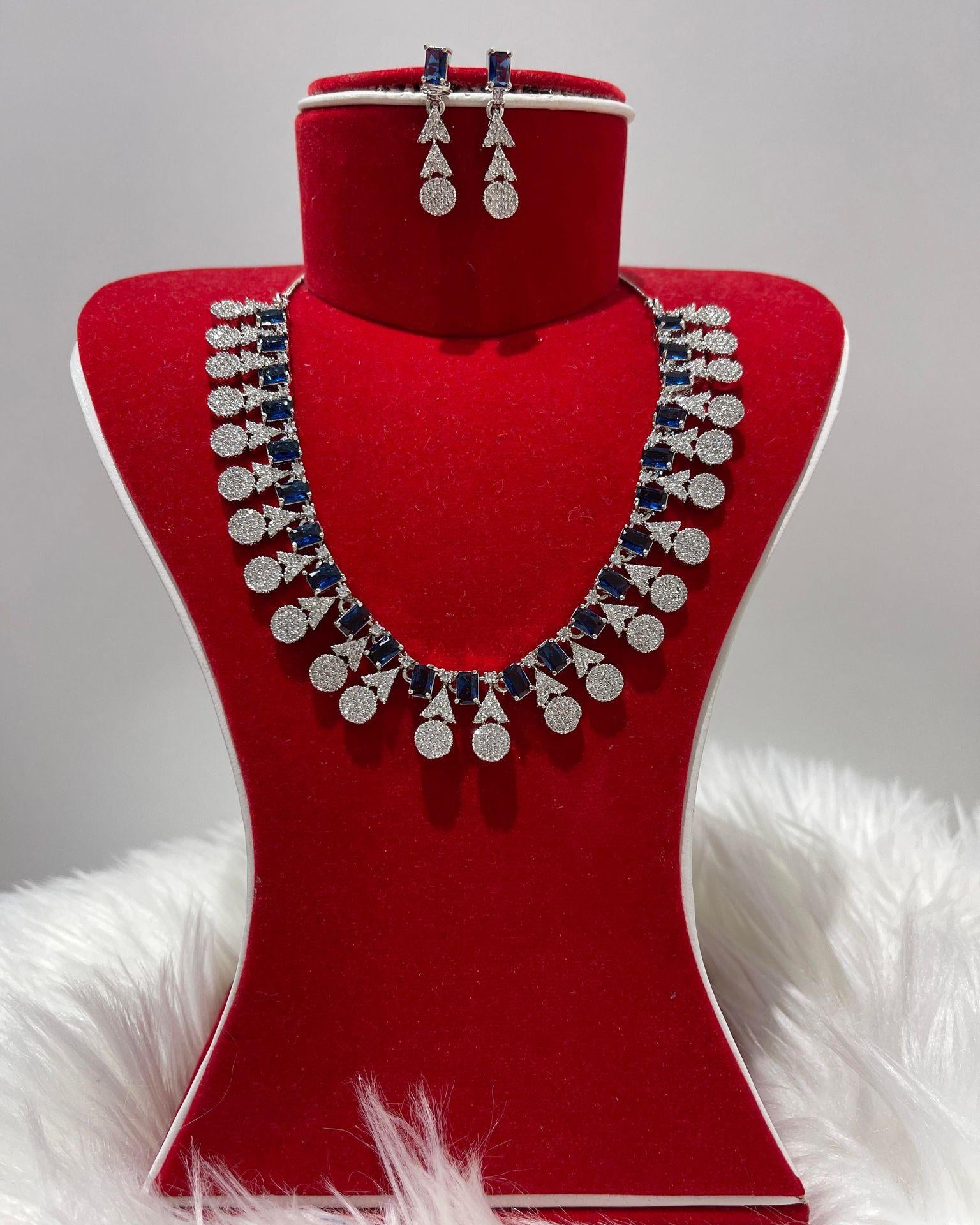 Blue American Diamond Choker Necklace Set