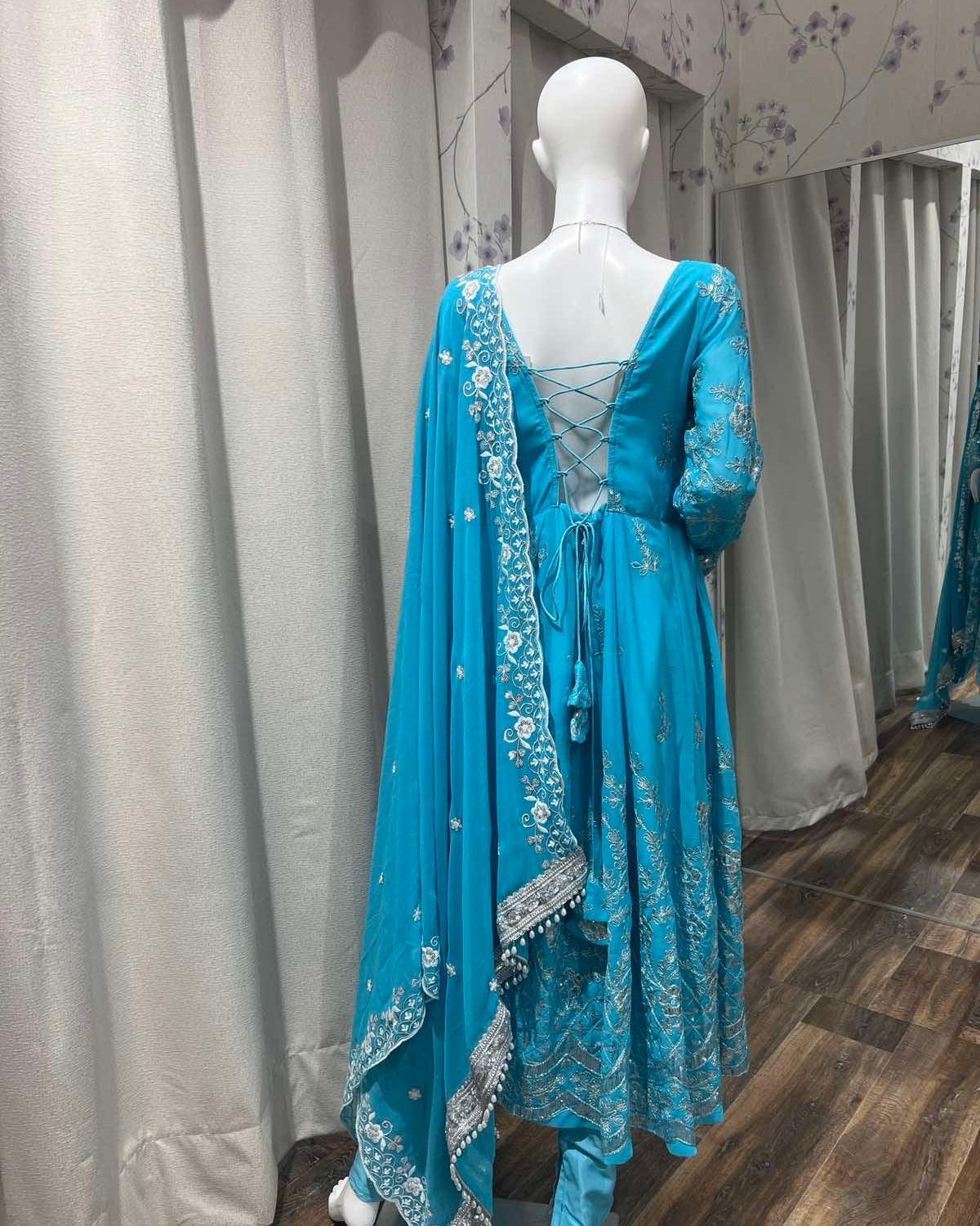 Blue Anarkali Kurta Set - Boutique Nepal
