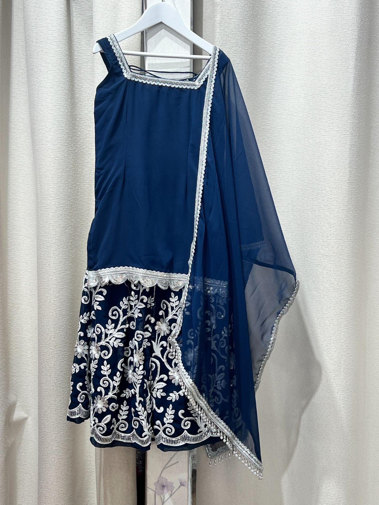 Blue Designer Sharara Kurta Set - Boutique Nepal