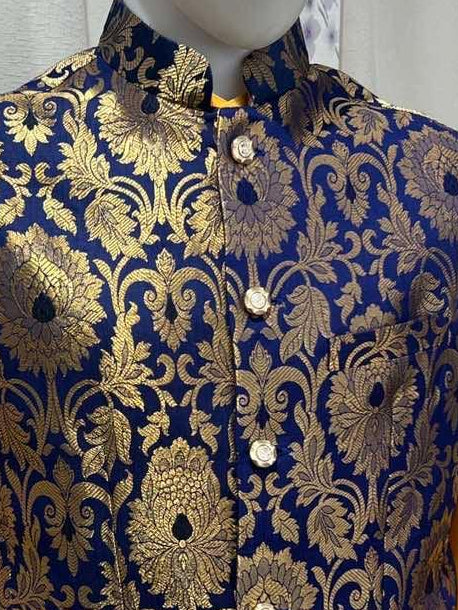 Blue Nehru Jacket Waistcoat - Boutique Nepal