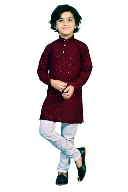 Boys Chikankari Sequined Work Kurta Pajama - Boutique Nepal