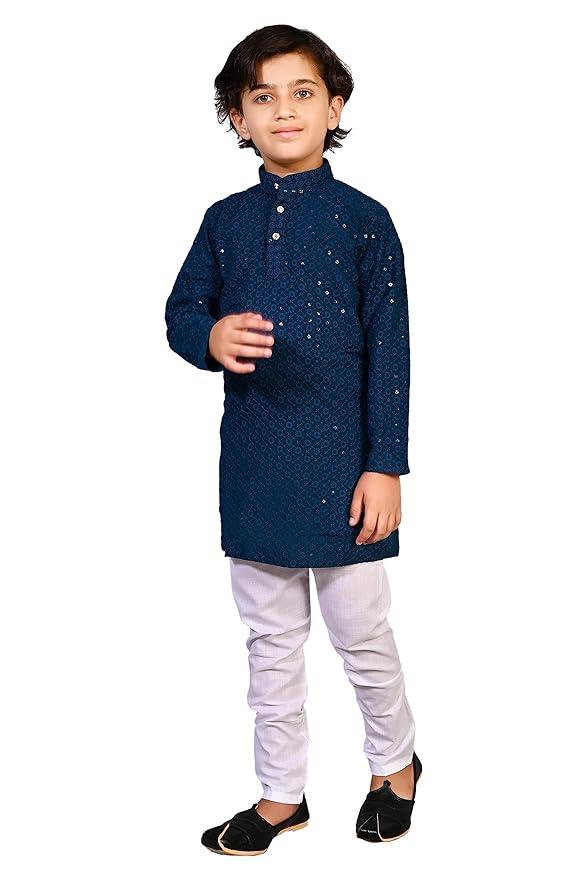 Boys Chikankari Sequined Work Kurta Pajama - Boutique Nepal