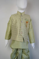 Boys Dhoti Kurta With Jacket In Olivegreen - Boutique Nepal