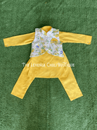 Boys Kurta Pajama and Waistcoat Set In Yellow - Boutique Nepal Au